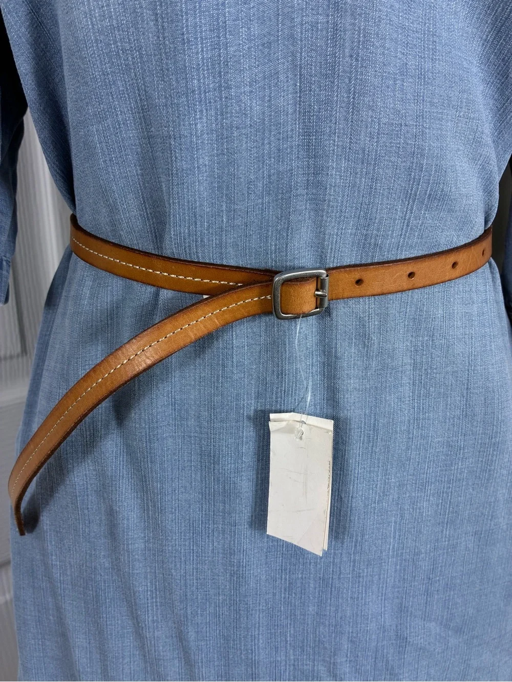 GAP Womens belt Tan Cow Leather Belt with Silver Buckle stitching minimalist